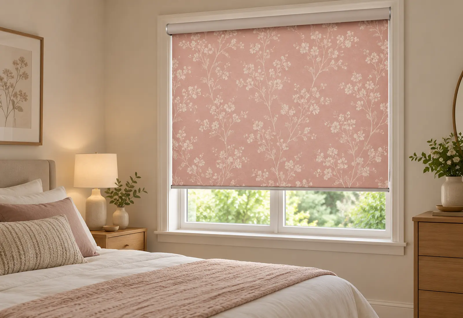 Pink Floral Printed Roller Blind