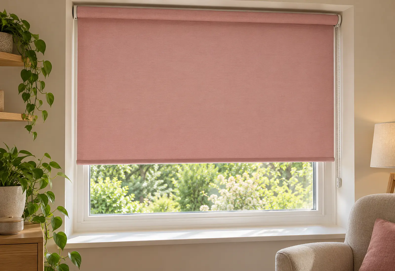 Pink Roller Blind Window Detail