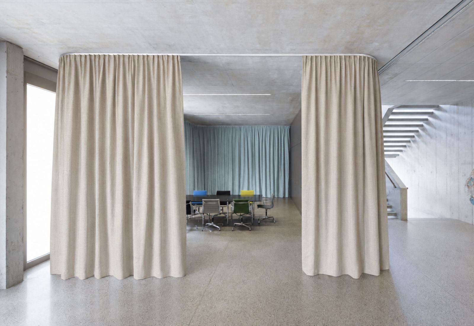 Soundproof linen curtain installed in elegant room
