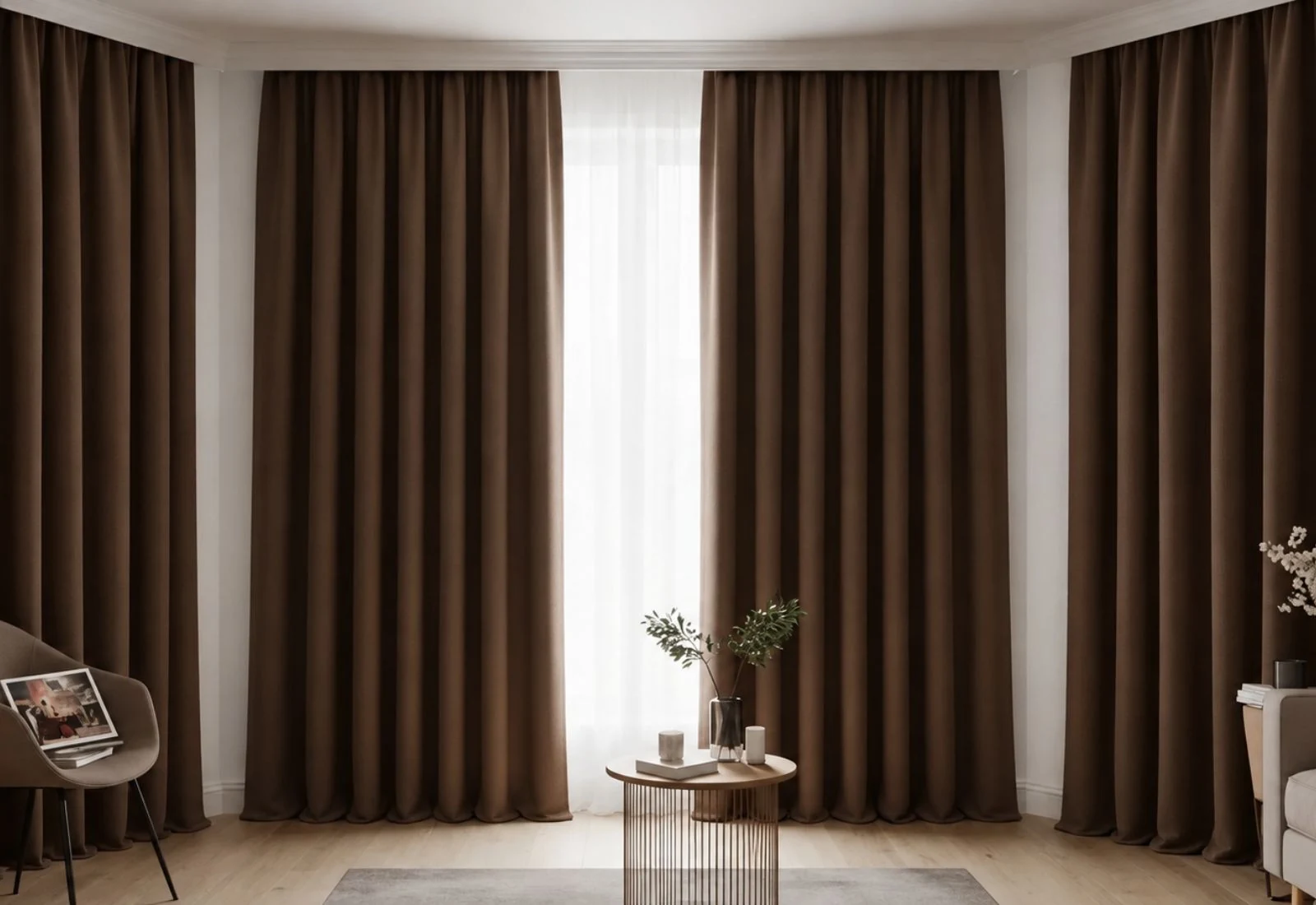 Soundproof thermal curtain installed in cozy room