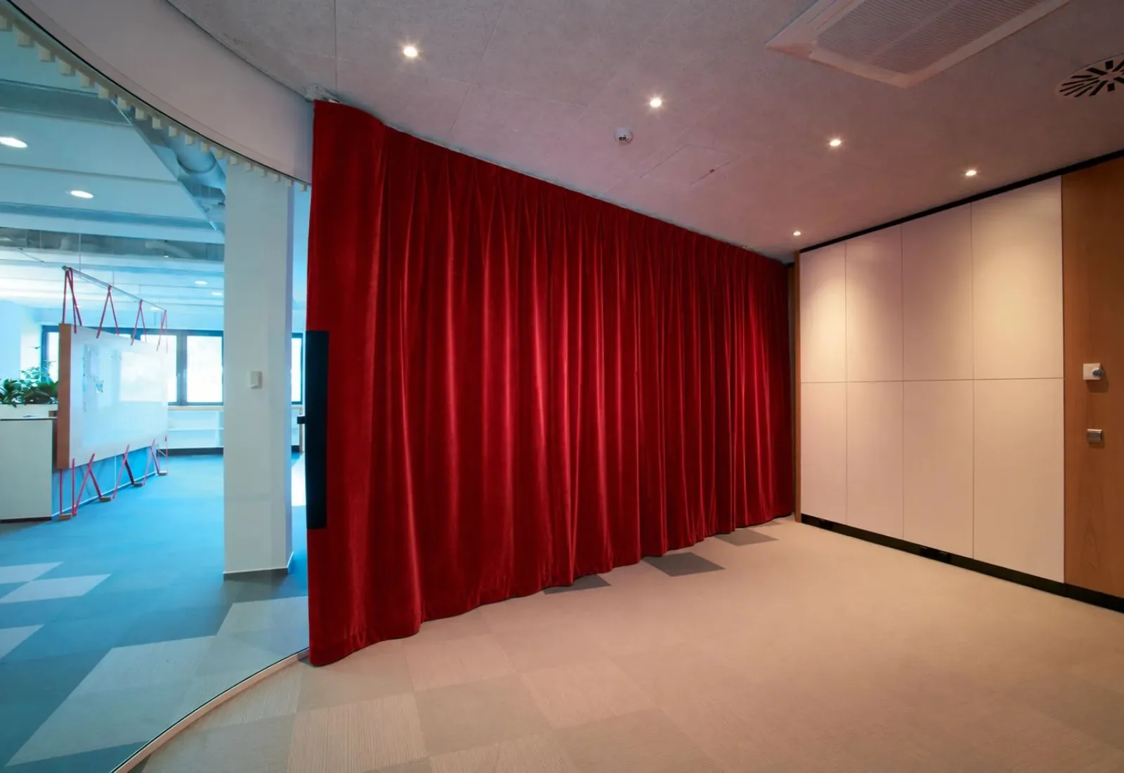 Soundproof velvet curtain installed in elegant room