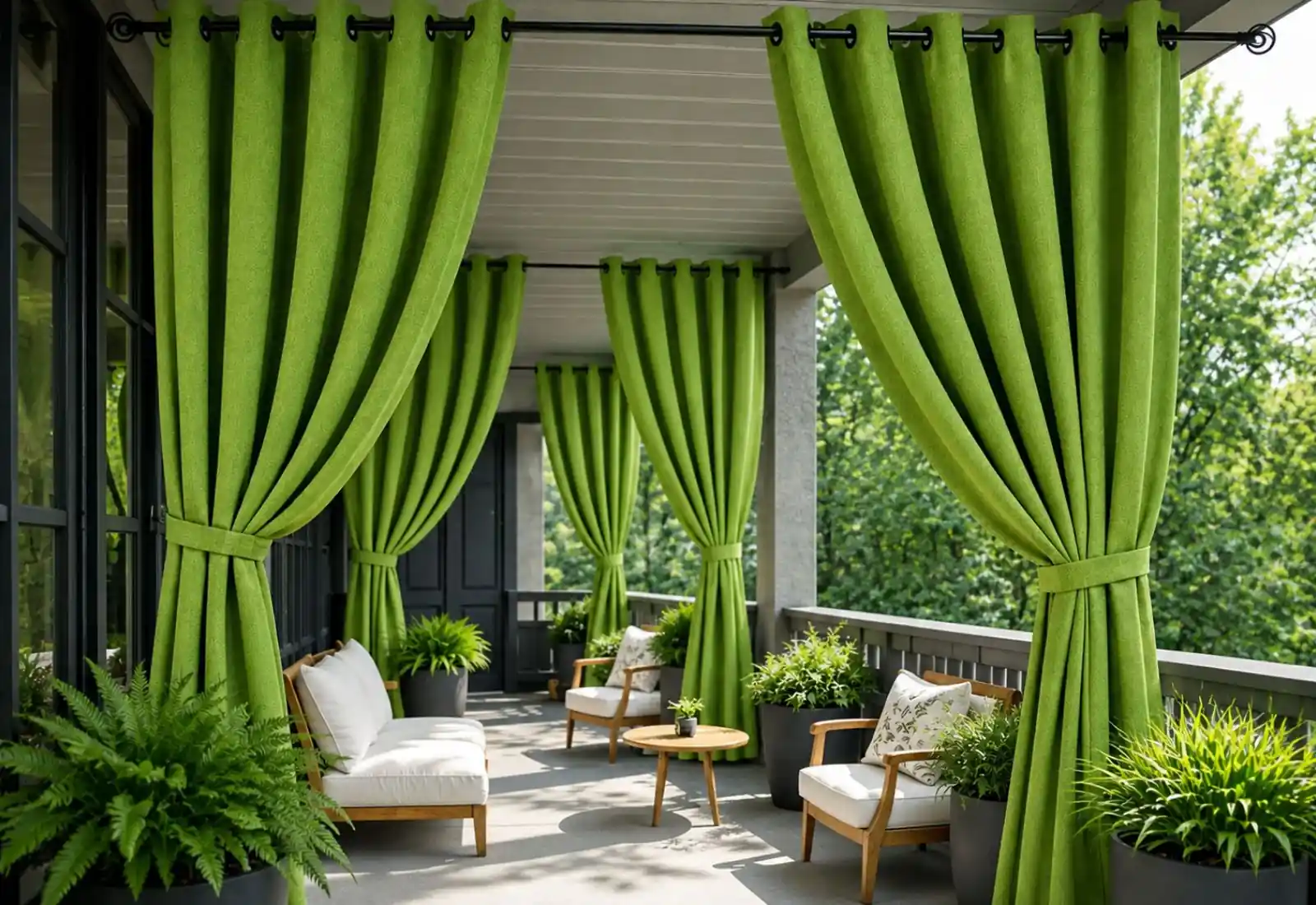 Sunbrella fabric curtain installed in modern interior