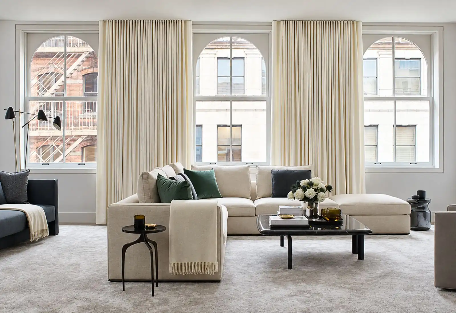 Thermal curtain installed in cozy living room