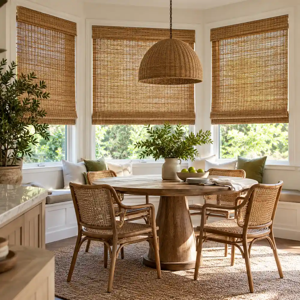 Woven Blinds In Dining Nook