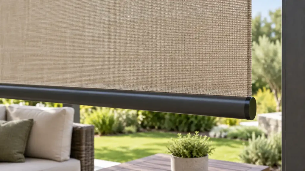 Weighted aluminium bar on an exterior shade