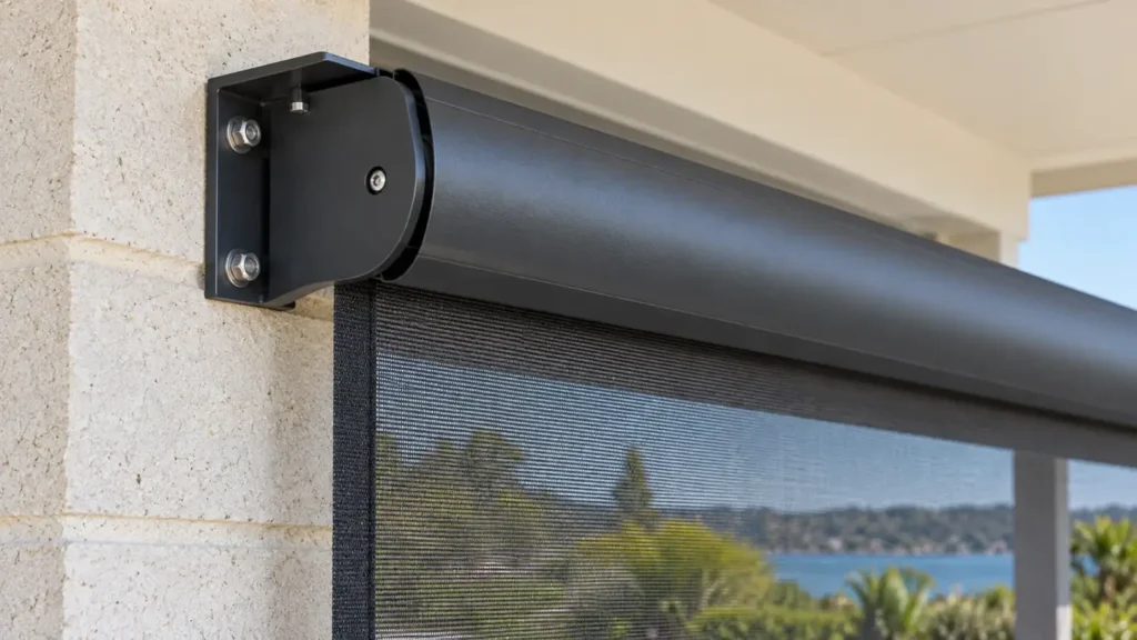 Outdoor cassette bracket fixed to a masonry wall