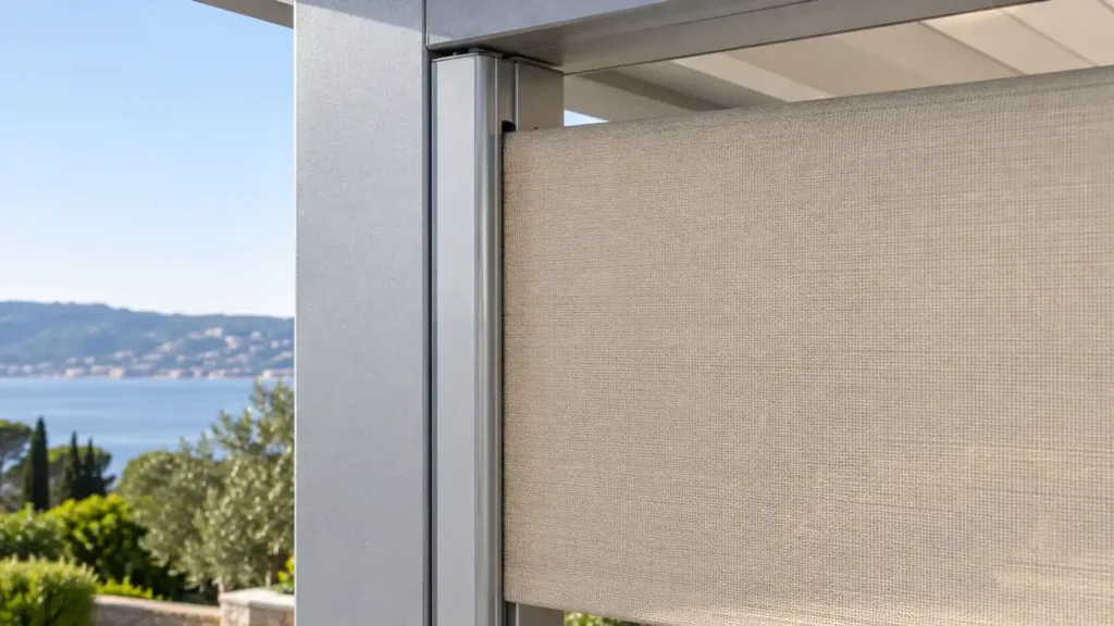 Silver rail guiding the edge of a patio screen