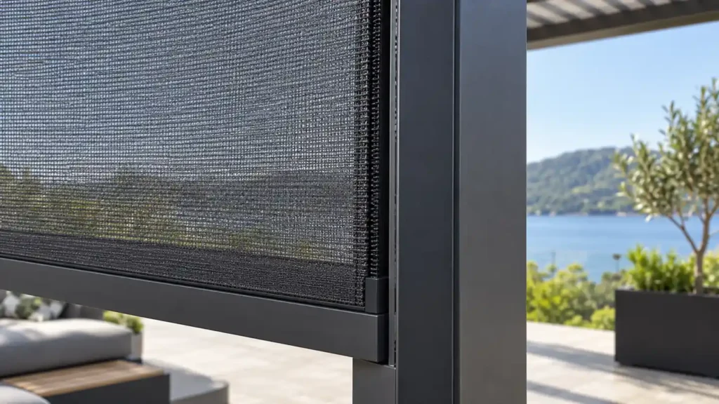 Mesh screen edge secured inside a zip track